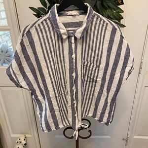 Beachlunchlounge Anthropologie Stripe Linen Button Down Top SS XL